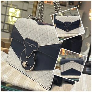 HENRI BENDEL Warren Street Leather & Double Chain Micro Crossbody in Navy/White